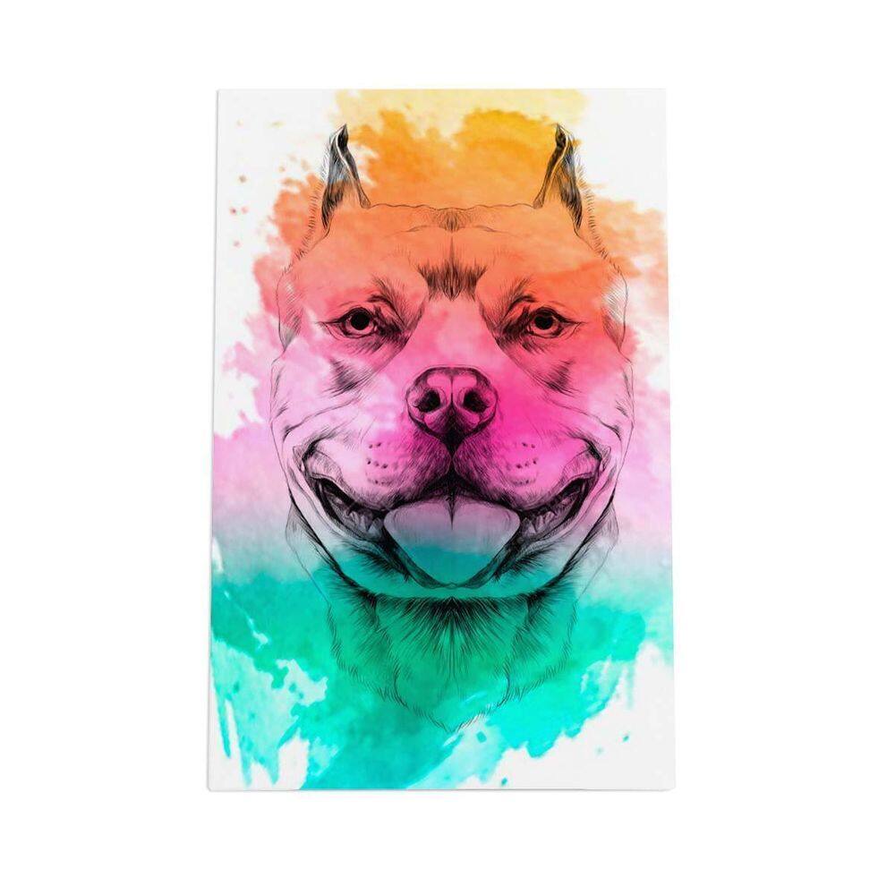 Quadro Pitbull Cachorro Tinta Aquarela Canvas 30X40Cm