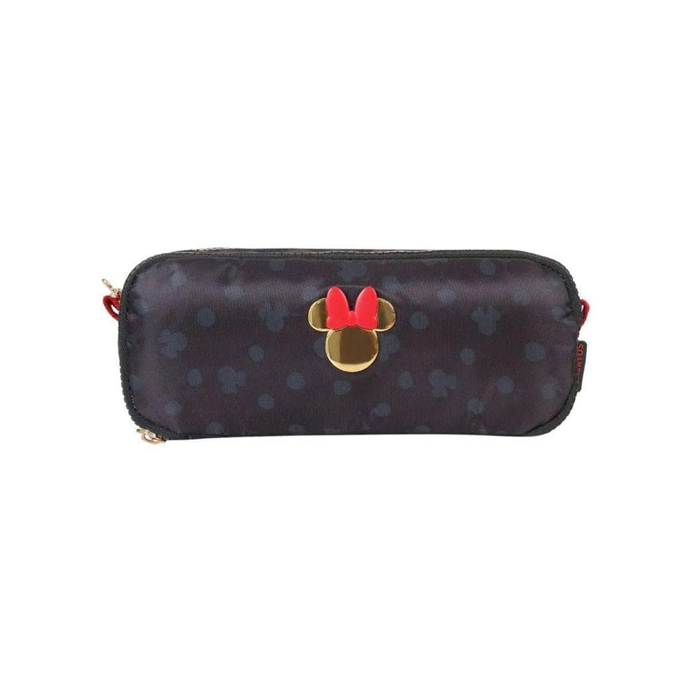 Estojo Duplo Escolar Preto Minnie Mouse Coração Xeryus