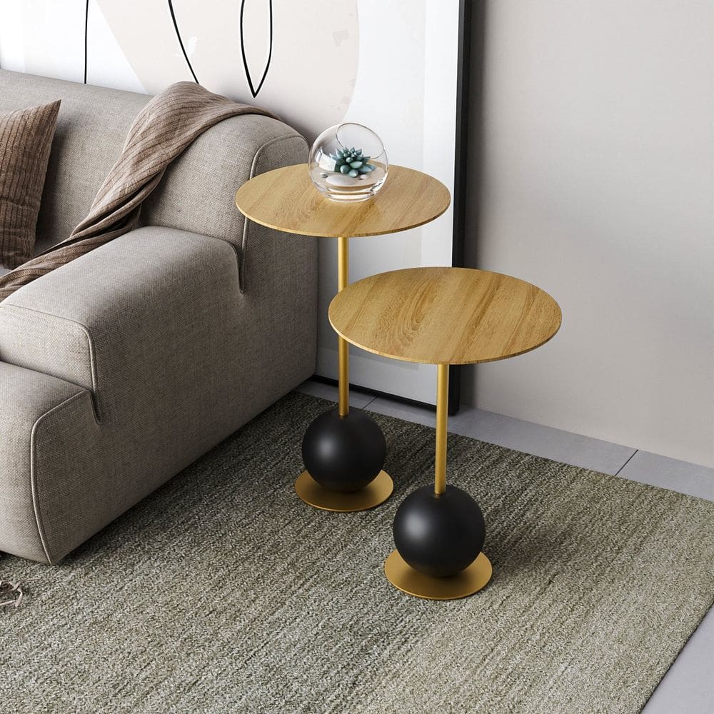 Conjunto Mesa de Canto Milão 65x40x40cm Lamina Natural