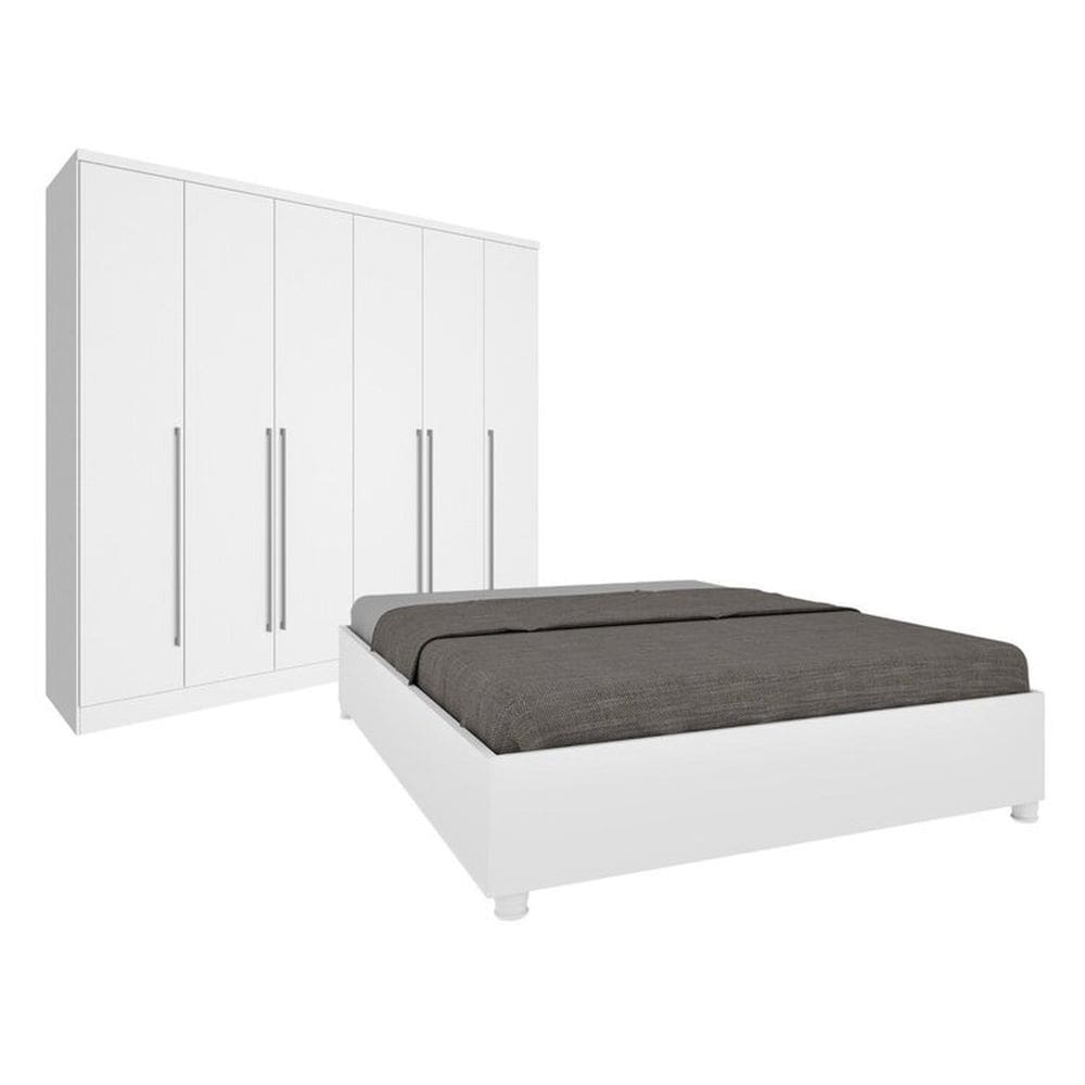 Quarto De Casal Guarda-Roupa 6 Portas Portugal E Cama Box Casal Queen Monaco Espresso Móveis Neve