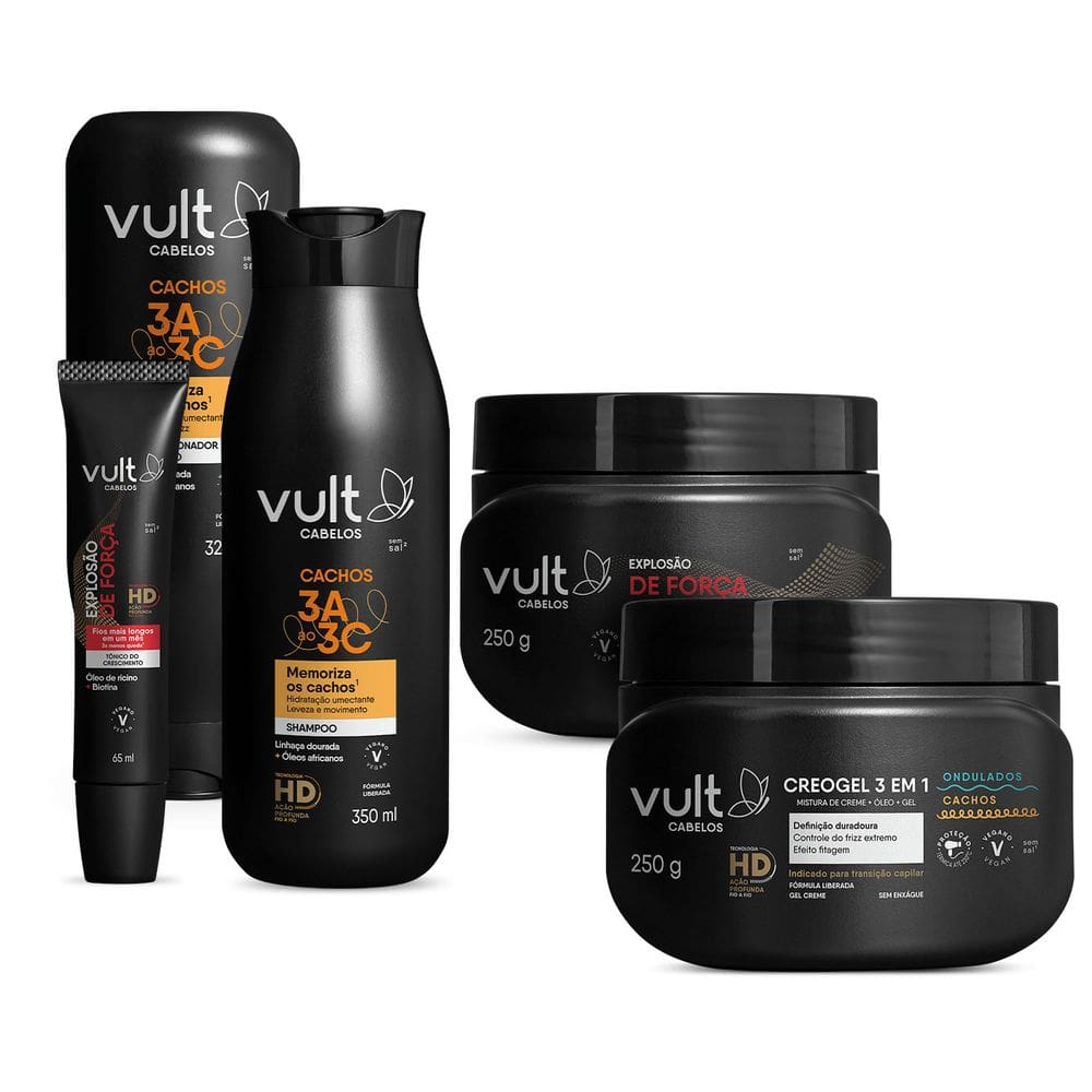 Kit Vult Cabelos Ondulados Cachos Explosão de Força (5 Produtos)