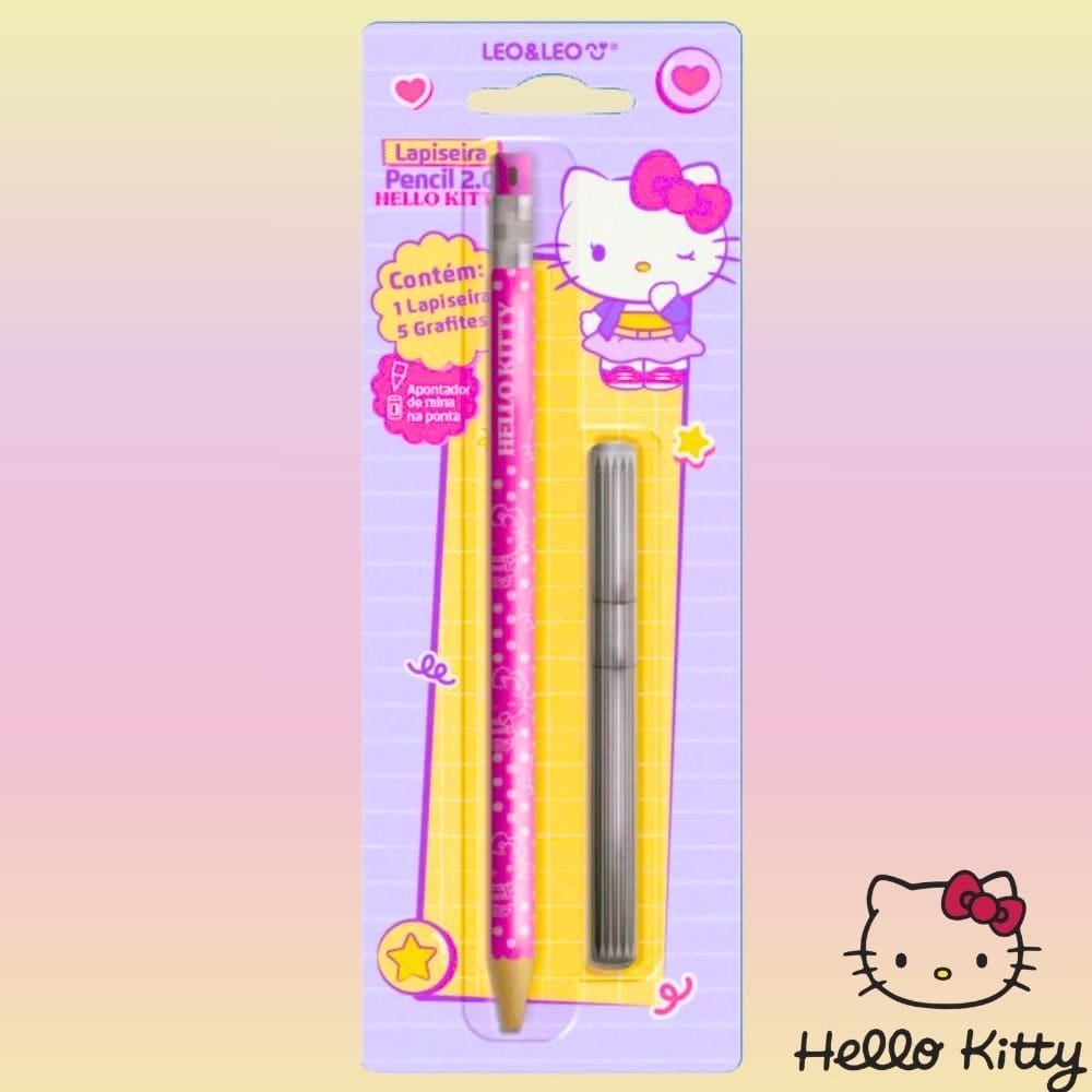 Lapiseira Pencil Escolar Hello Kitty 2.0mm + 5 Grafites - Leo&Leo
