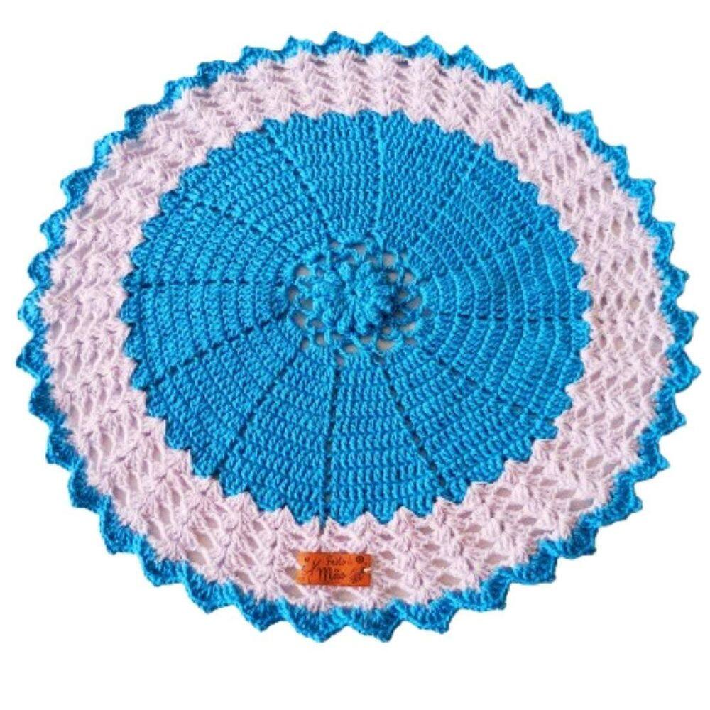 Kit 6 Sousplat Em Crochê Artesanal 35Cm Branco E Azul Claro