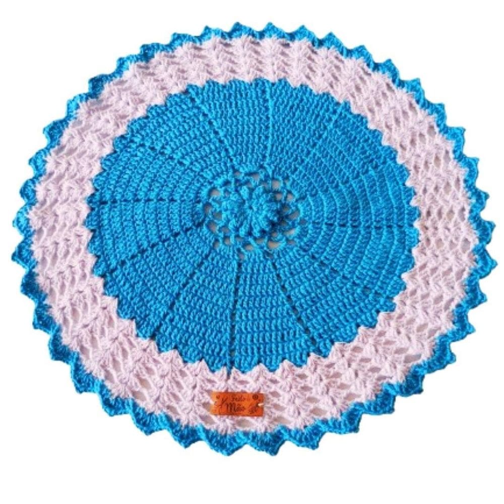 Kit 6 Sousplat Em Crochê Artesanal 35Cm Branco E Azul Claro