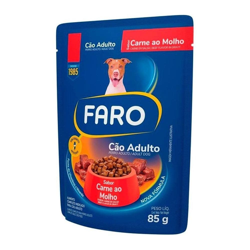Sachê Ração Úmida Cão Adulto Sabor Carne Ao Molho 85G Faro