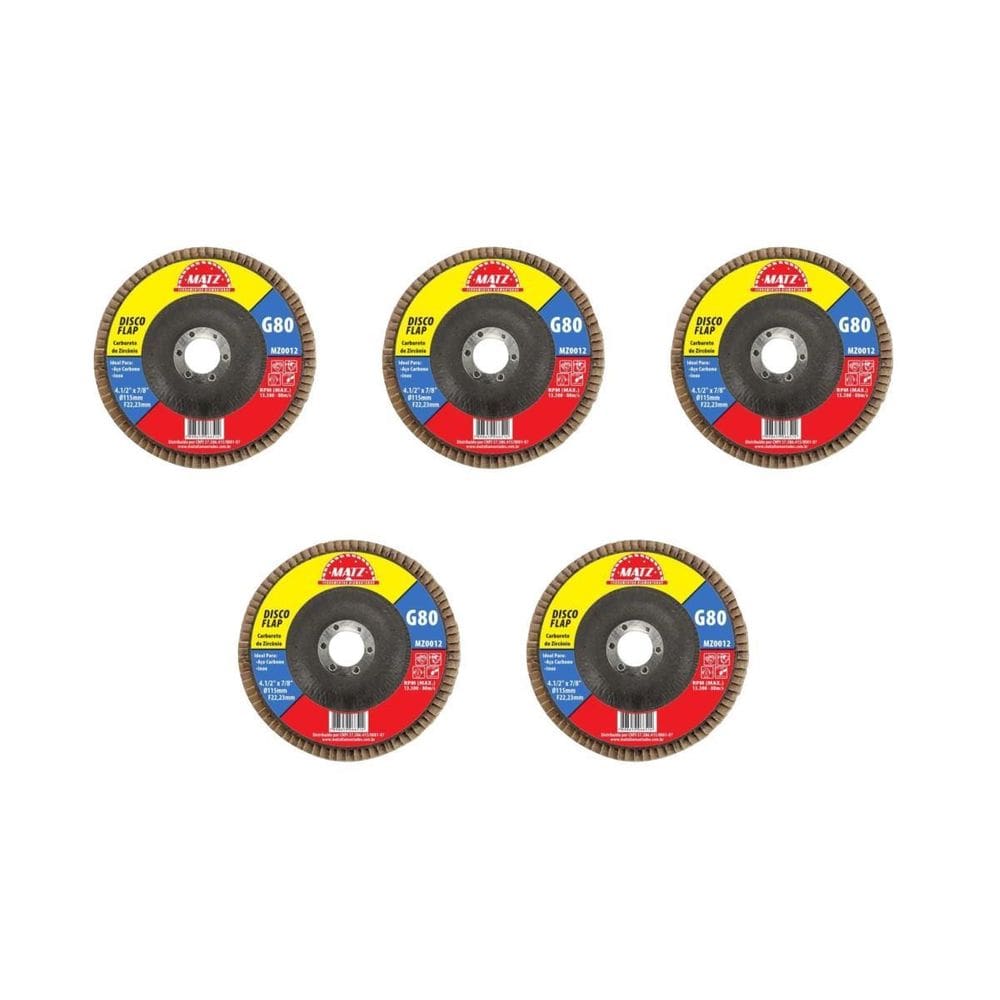 Kit 5 Disco Flap Desbaste Acabamento Grão 80 115X22,23 Matz