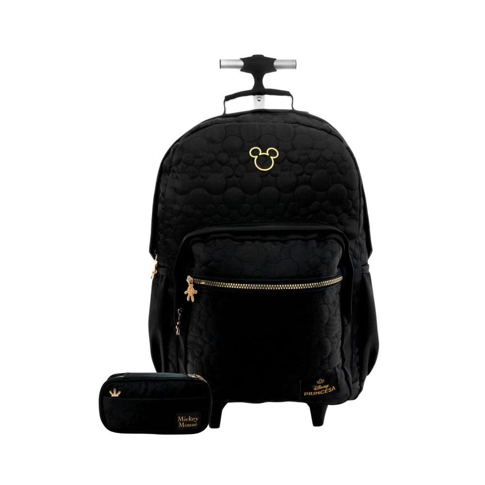 Kit Escolar Mochila Rodas+Estojo Duplo Mickey Teen Preto