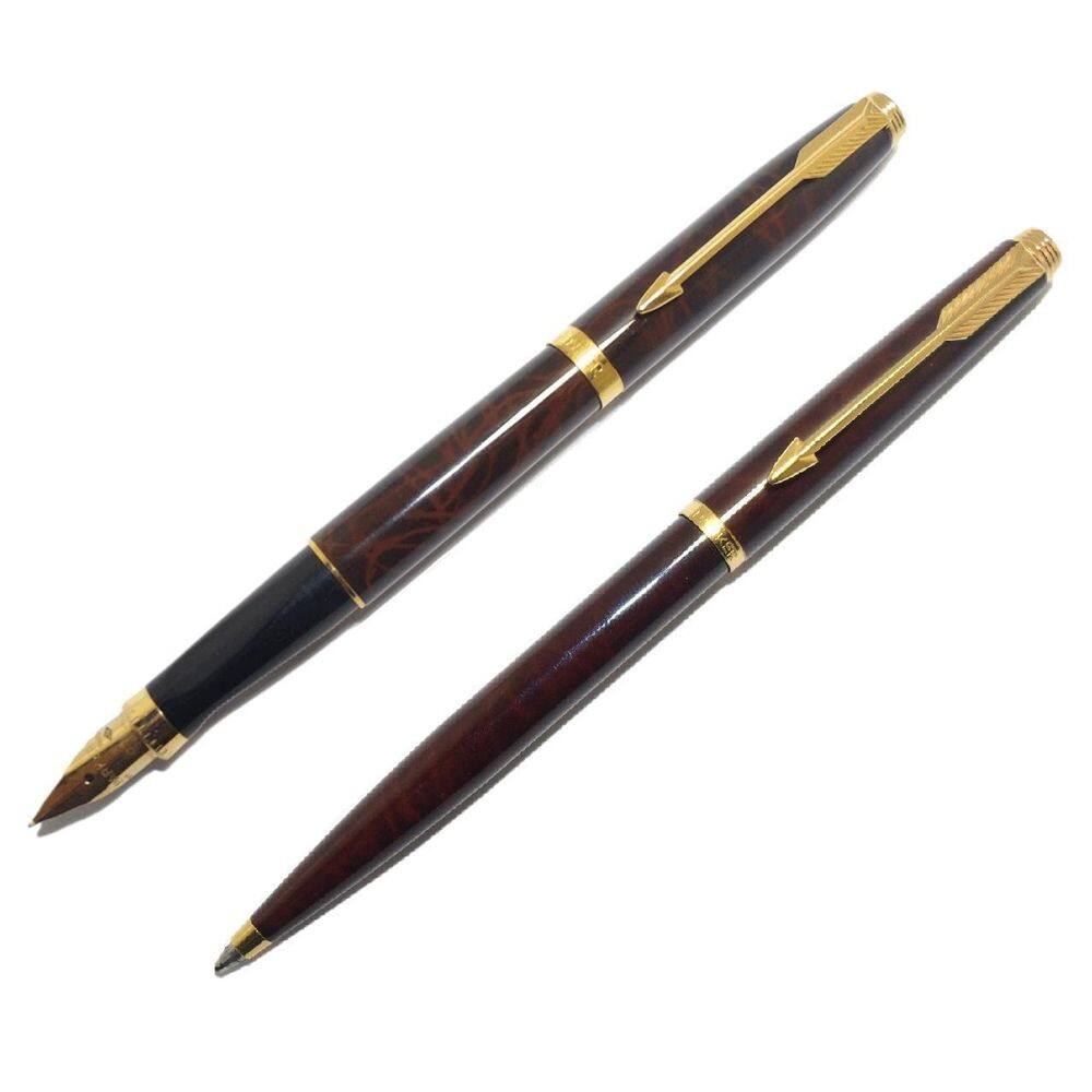Conjunto Parker 75 Caneta Tinteiro 14K Esf Laque Thuya Nos