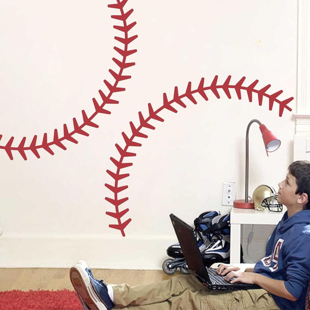 Decalque de parede THEYGE Extra Large Baseball Stitches em vinil vermelho