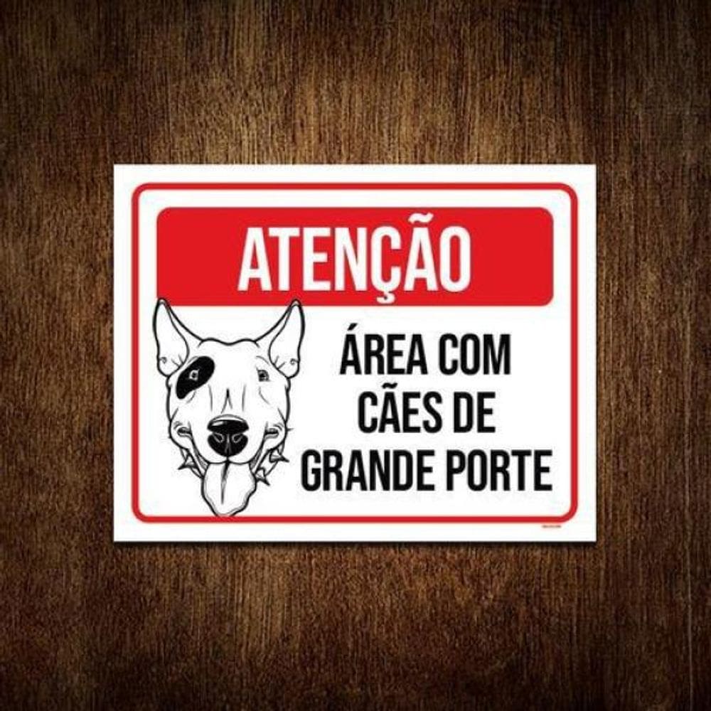 Placa Atenção Área Cães Grande Porte Pitbull 18X23