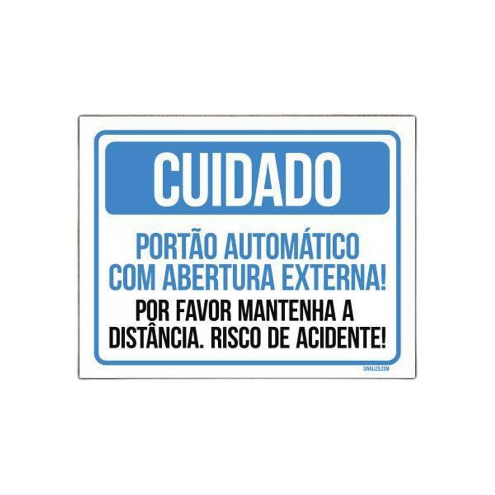 Placa Cuidado Portão Automático Abertura Externa 18X23