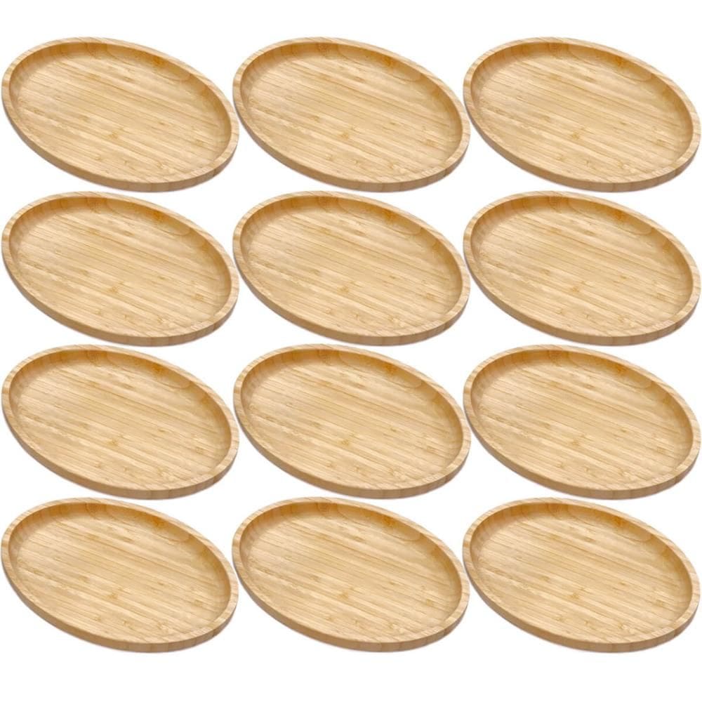 12 Bandejas de Bambu 28cm Plasvale Travessa Petisqueira Oval Multiuso Servir Decorar
