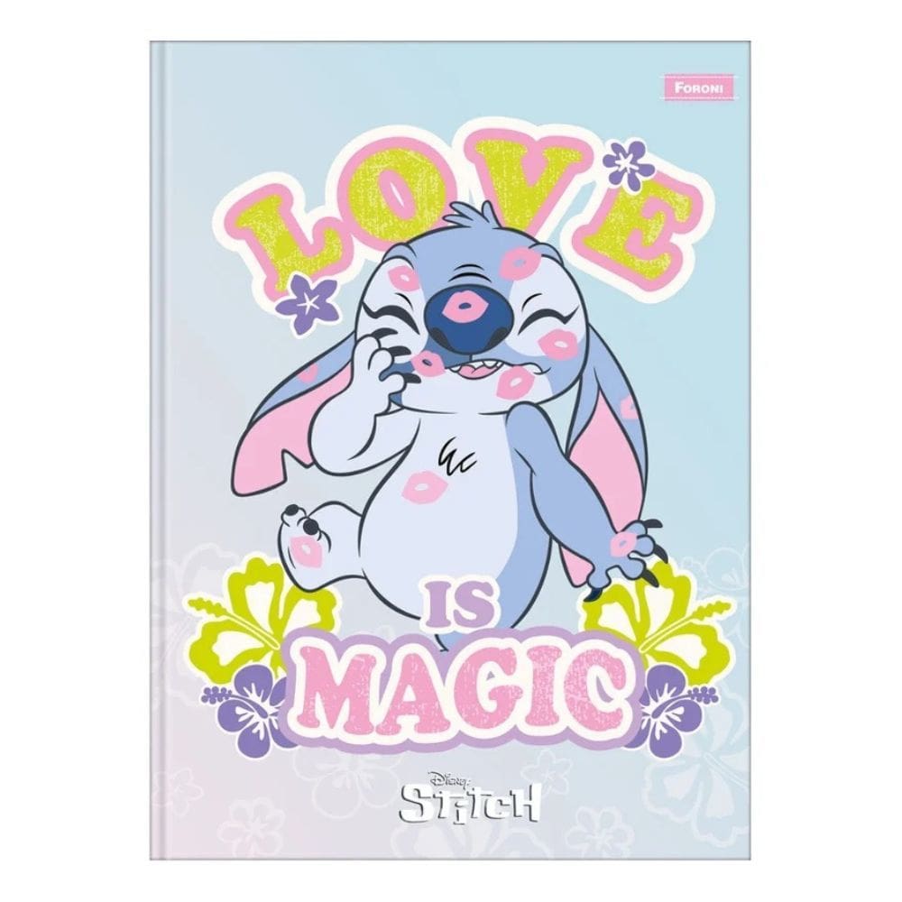 Caderno Brochura Colegial Personagem Disney Stitch 160 Folhas c/ Folhas Decoradas - Foroni