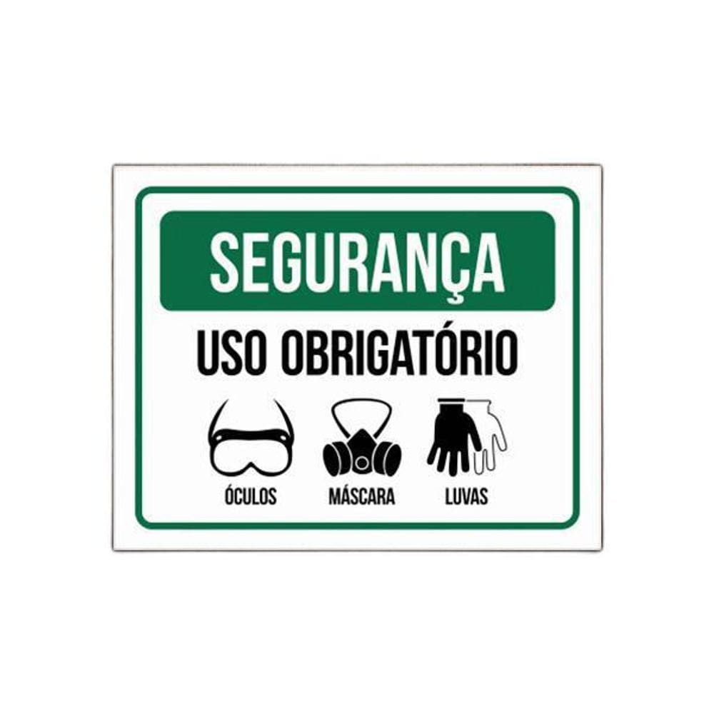 Placa Uso Obrigatório Epi Óculos Máscara Segurança