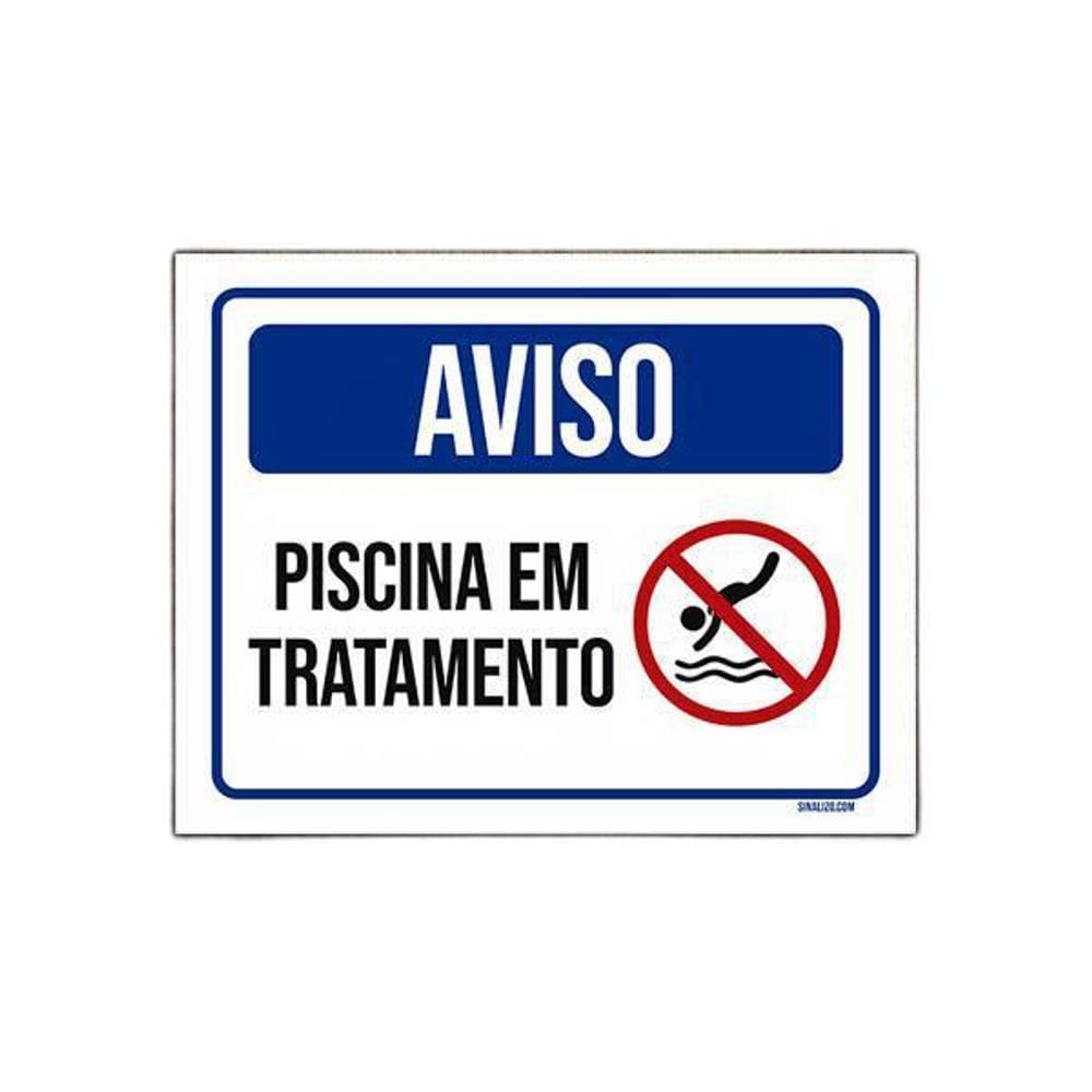Placa De Sinalização Aviso Piscina Em Tratamento 27X35