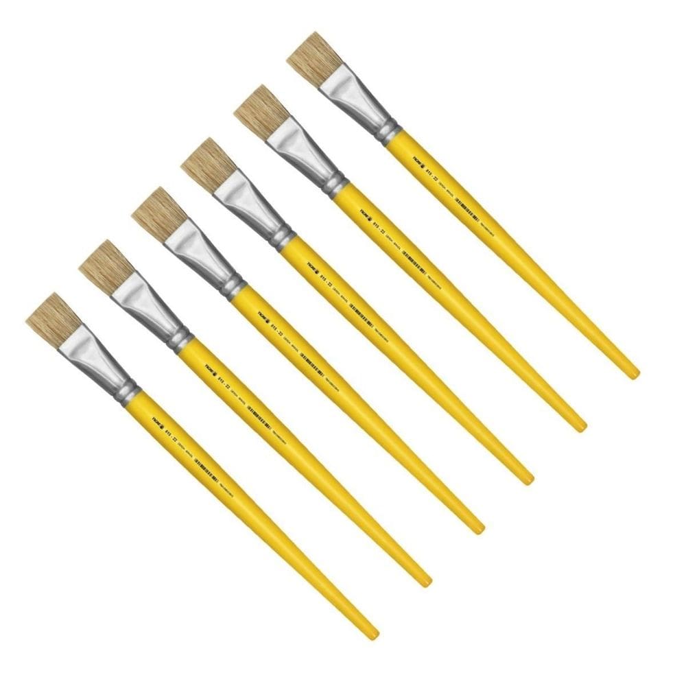 Kit 6 Pincel Chato Longo Cerda Natural 815-22 Nº22 Tigre