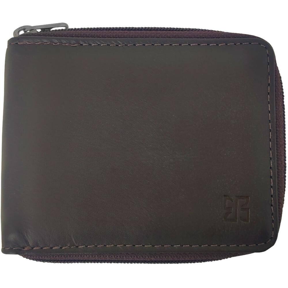 Carteira com Zíper Masculina de Couro Marrom Porta Cartão Veneza Briolly Documentos