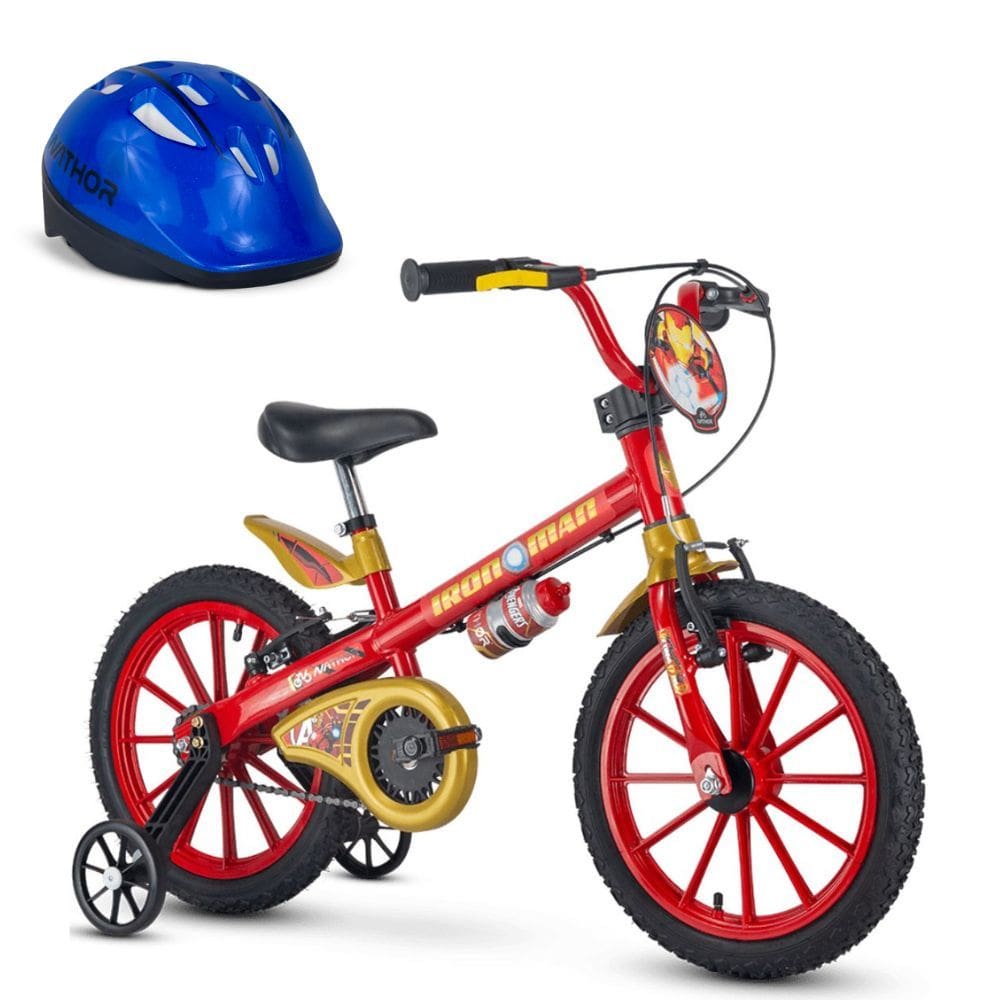 Bicicleta Aro 16 Homem de Ferro Marvel com Capacete Azul Nathor