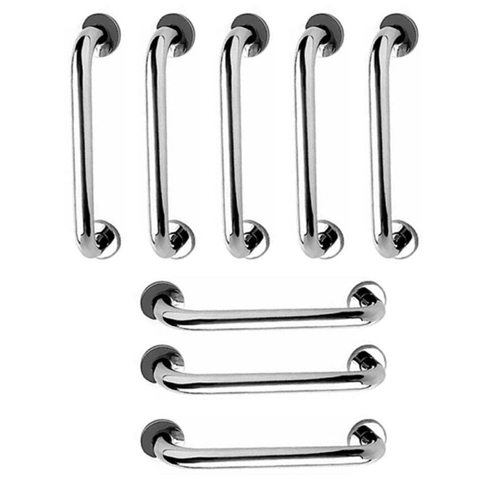 Alça de Apoio Barra Inox 30cm Kit 8 Unidades Segurança Idoso Banheiro Box Parede Corrimao Suporte Acessibilidade
