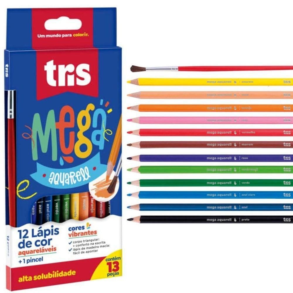 Lápis De Cor Mega Aquarell - Aquarelável - 12 Cores - Tris