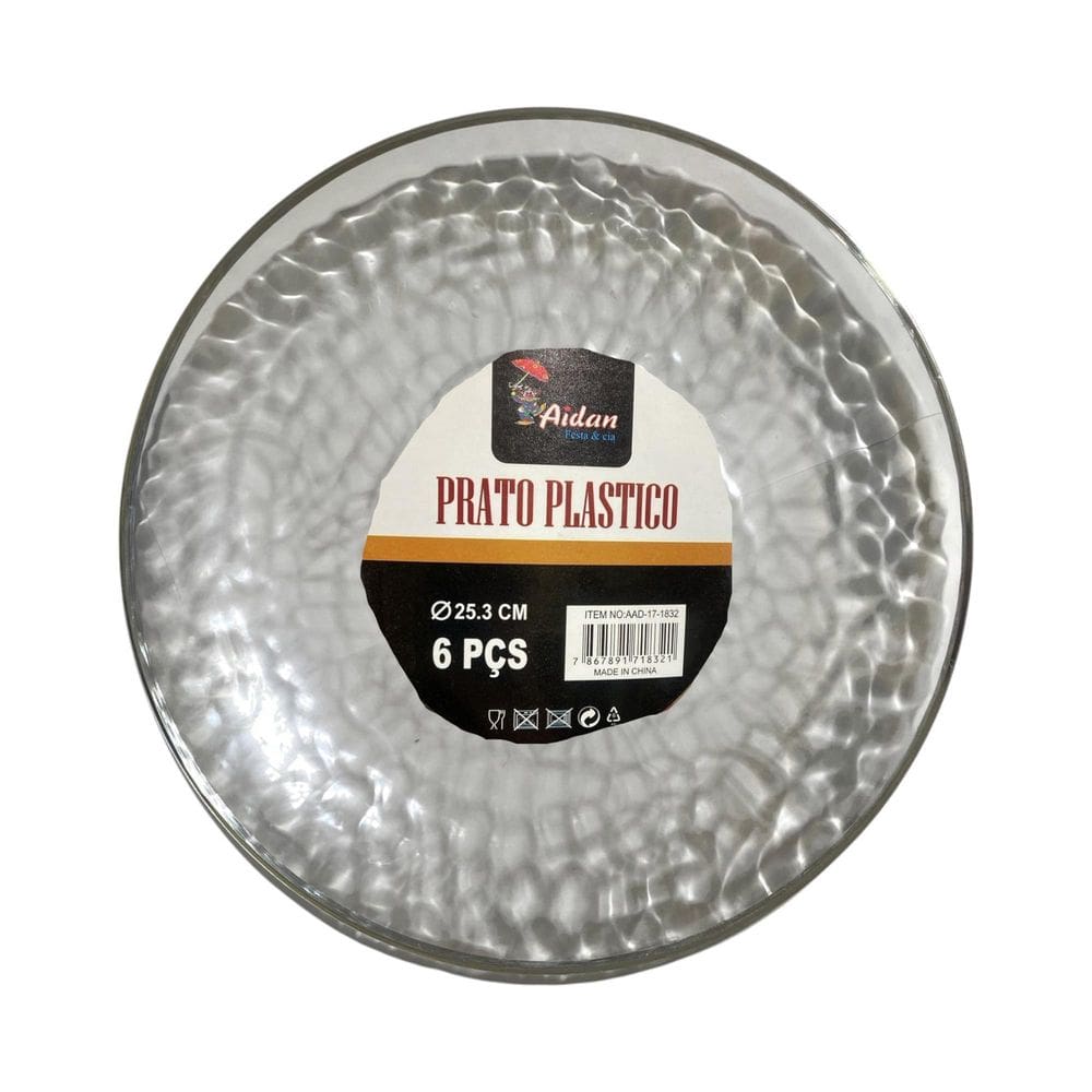 Kit 18 Pratos Jantar Redondo Acrílico Borda Prata 25Cm