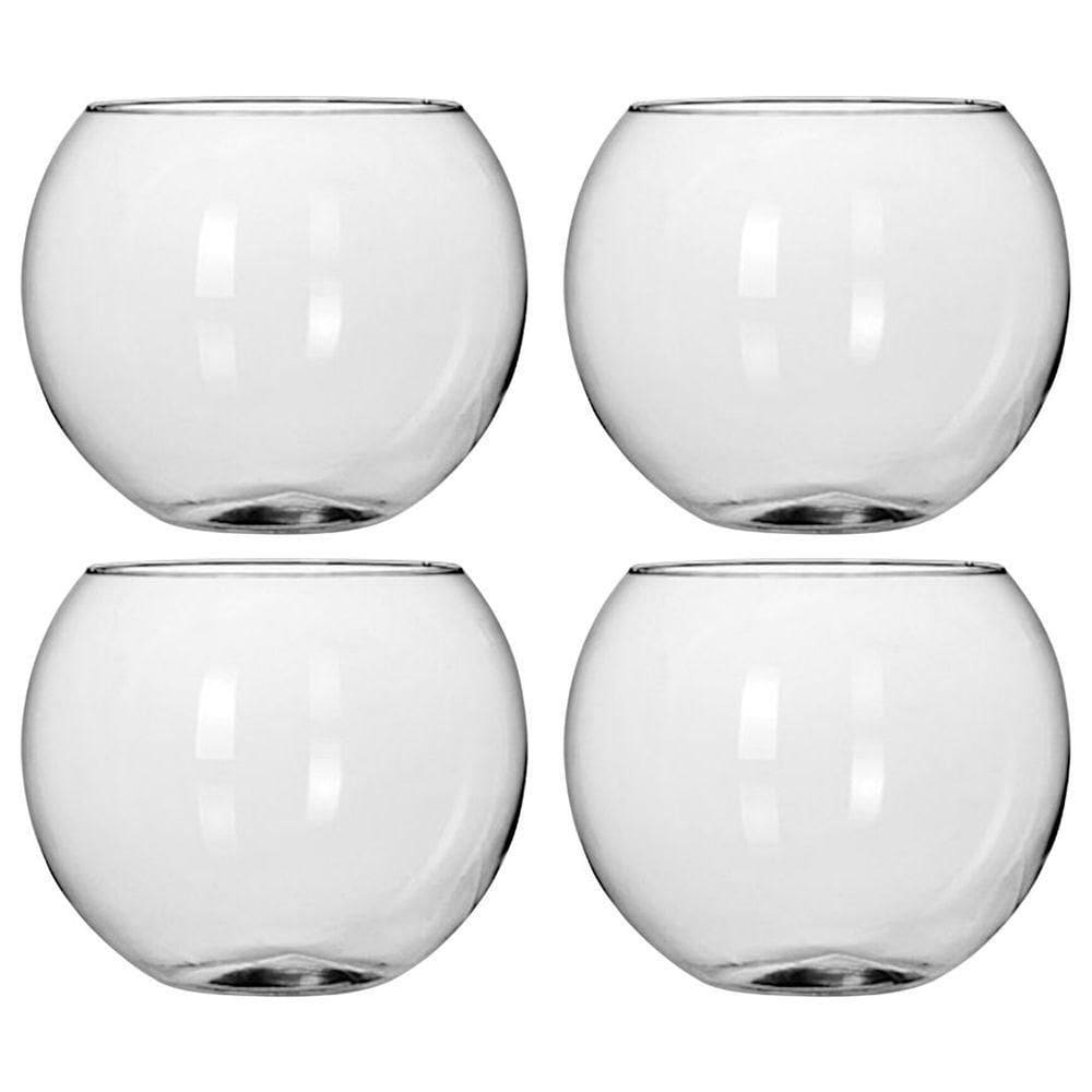 Kit 4 Vasos Vidro Redondo Tipo Aquário 1,5 Litros Decoração E Terrários - Mistral