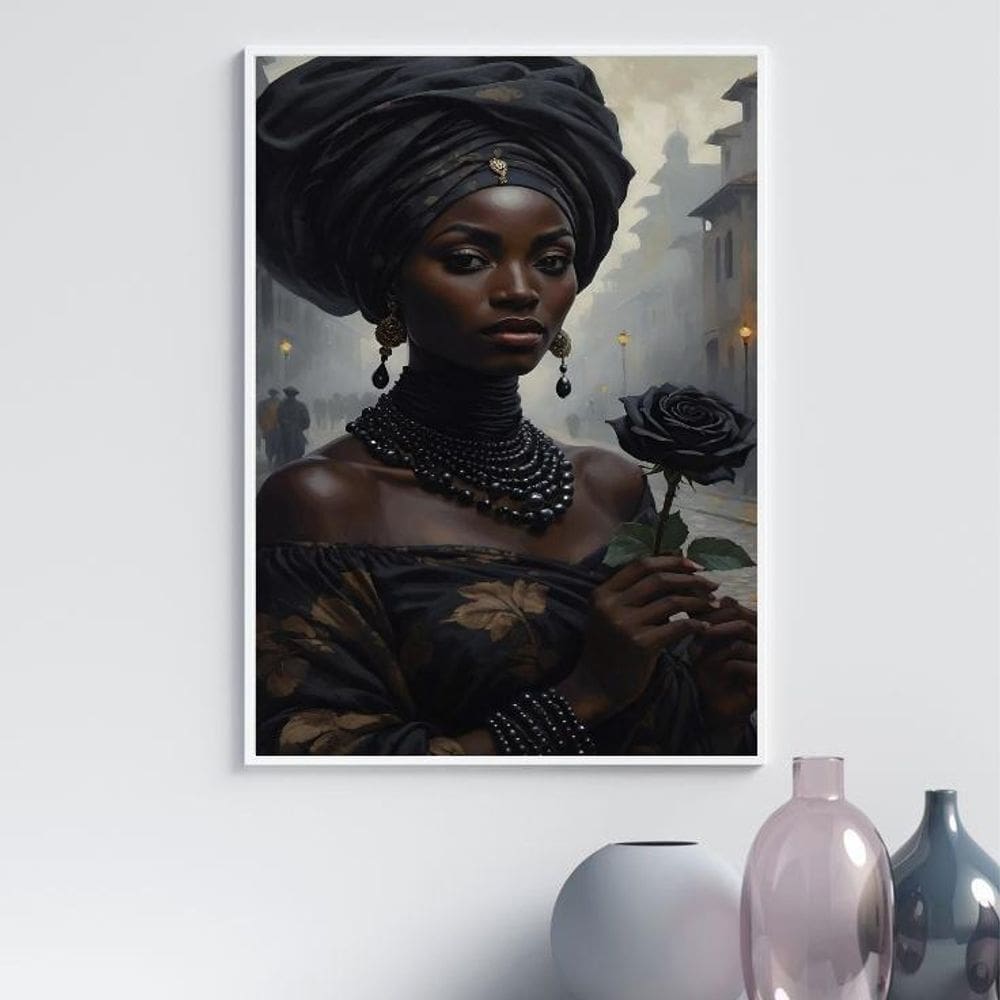Quadro Pombagira Rosa Negra 45X34Cm - Com Vidro