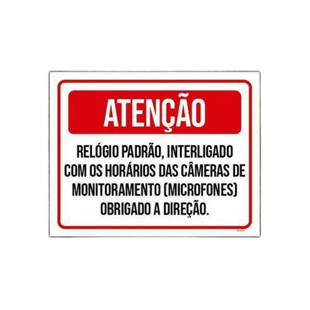Placa Atenção Relógio Padrão Câmeras Monitoramento 36X46
