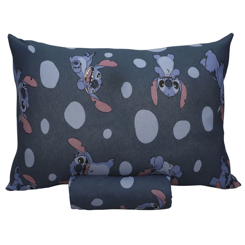 Jogo De Cama Infantil Stitch Azul Solteiro Disney Simples 2 Peças Malha Portallar