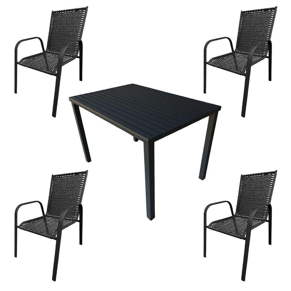Conjunto Mesa Retangular 1.20x0.80 Com 4 Cadeiras Roma Em Alumínio Área Externa Preto