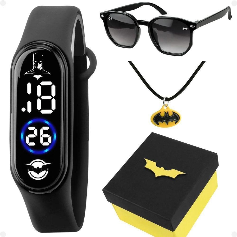 Relogio Digital Infantil Batman Oculos Sol Colar Caixa Kids
