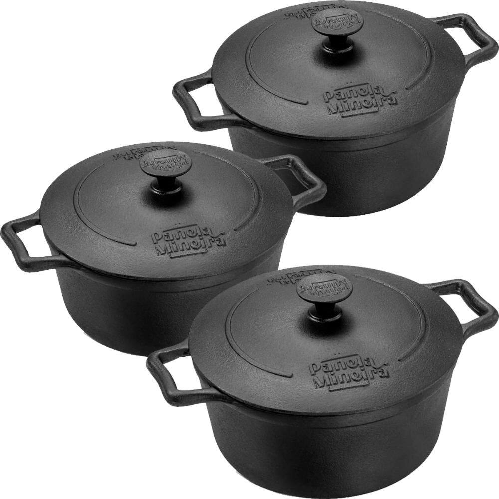Jogo 3 Caçarolas Ferro Panela Mineira Com Tampa 5L 6,5L 8,5L