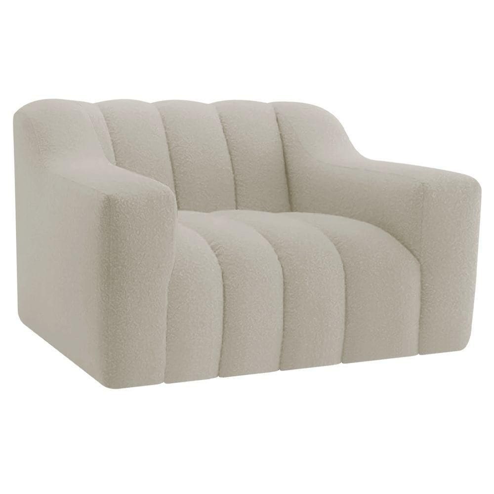 Poltrona Decorativa Sala De Estar Recepção Elegance Linho Bege