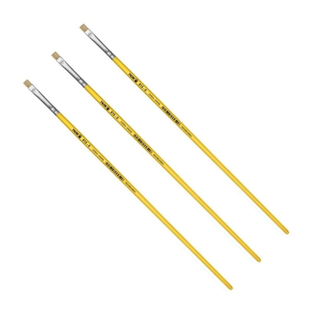 Kit 3 Pincel Chato Longo Cerda Natural 815-0 Nº0 Fino Tigre