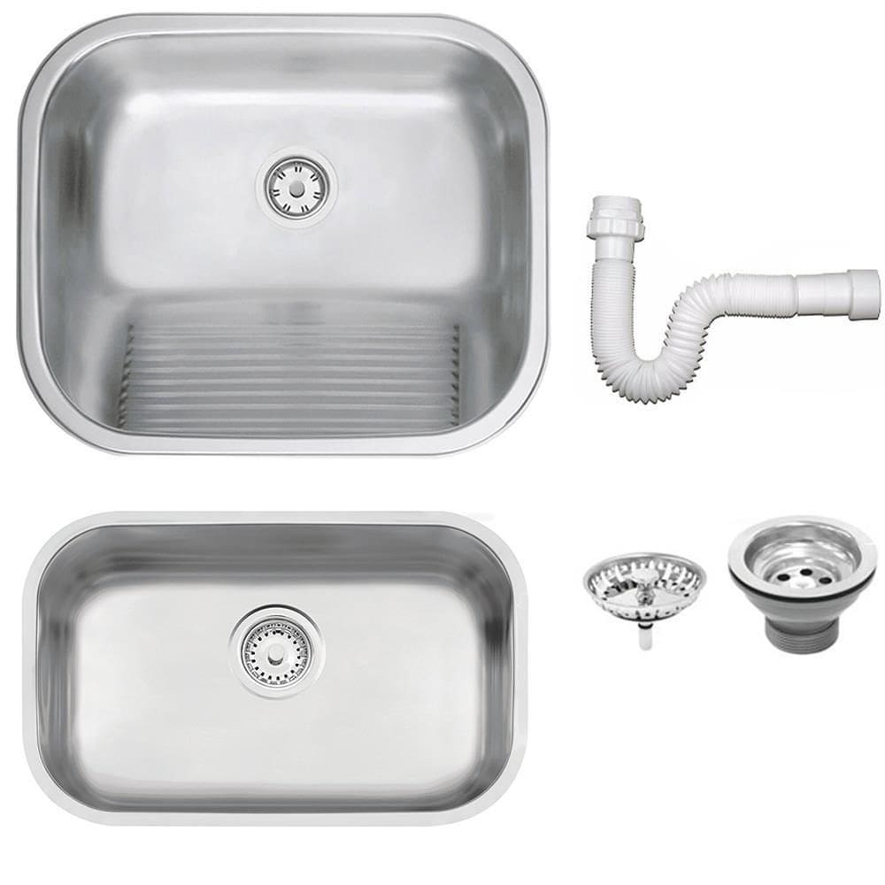 Cuba Tramontina Prime em Aço Inox Acetinado 47x30 cm com Válvula e Tanque Acetinado 50x40 e Sifão 94