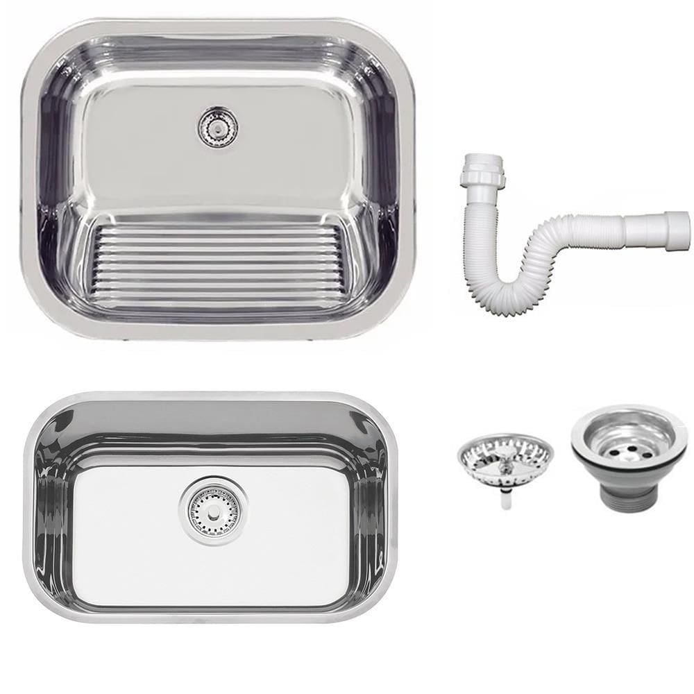 Cuba Tramontina Prime em Aço Inox Alto Brilho 47x30 cm Válvula e Tanque Polido 50x40 e Sifão 940222