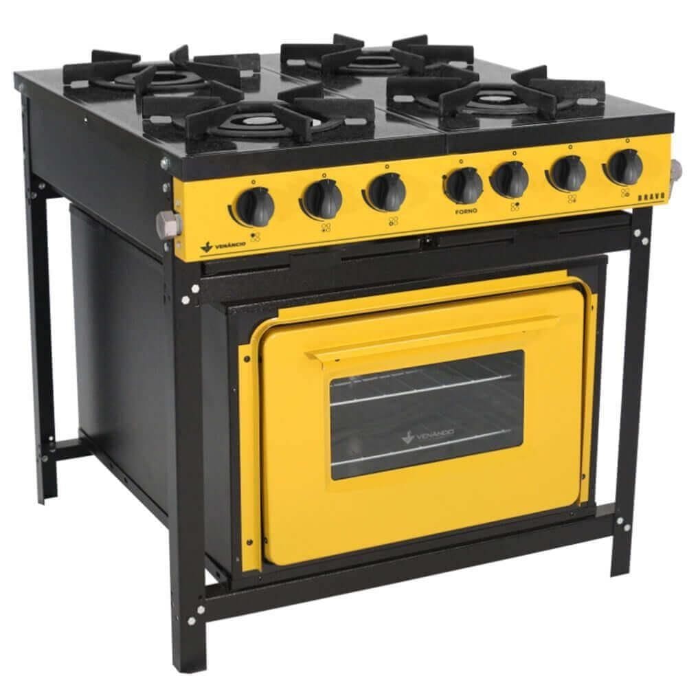Fogão A Gás Venâncio Bravo 4 Bocas Com Forno Amarelo Br4bfam