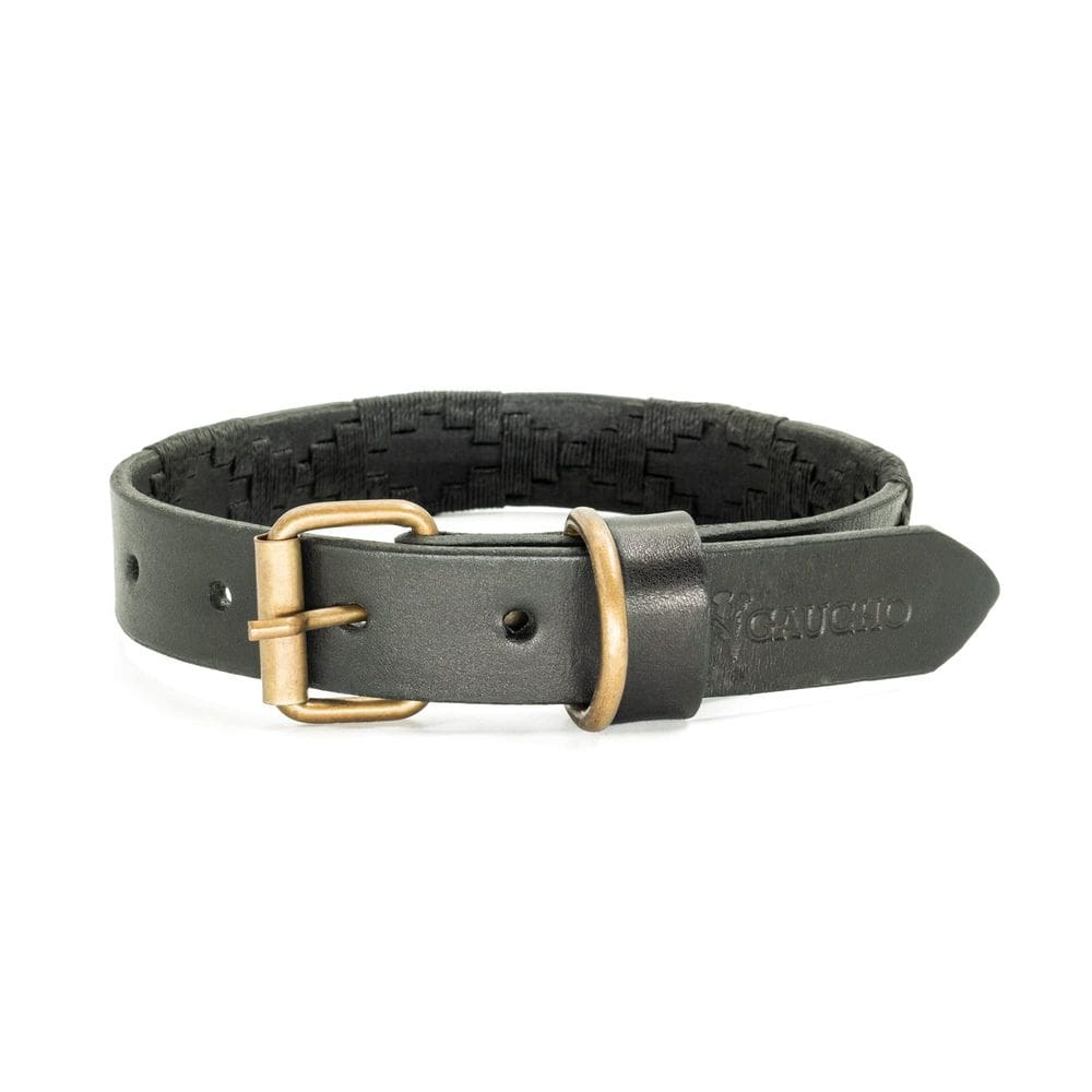 Coleira para cães GauchoLife Polo de couro preto costurada à mão XS