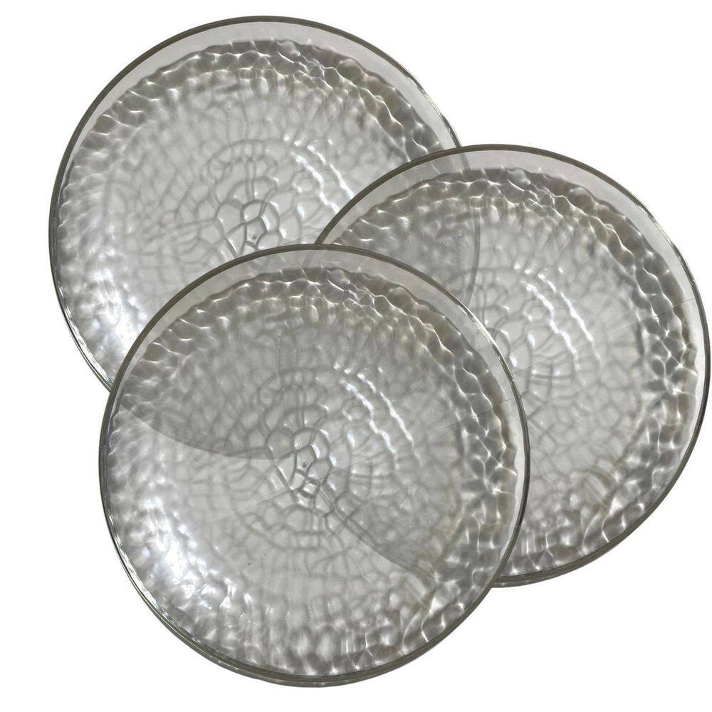 Kit 24 Pratos Jantar Redondo Acrílico Borda Prata 25Cm