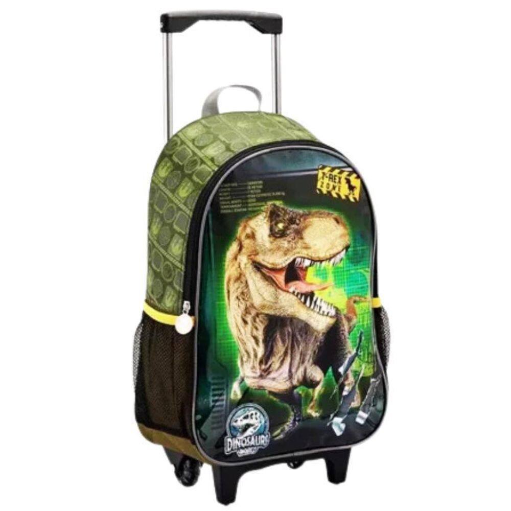 Mochila Escolar Dinossauro T-Rex Rodinha Tam Grande Infantil