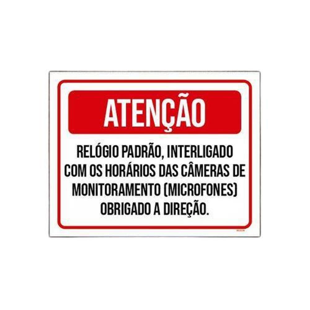 Placa Atenção Relógio Padrão Câmeras Monitoramento 36X46