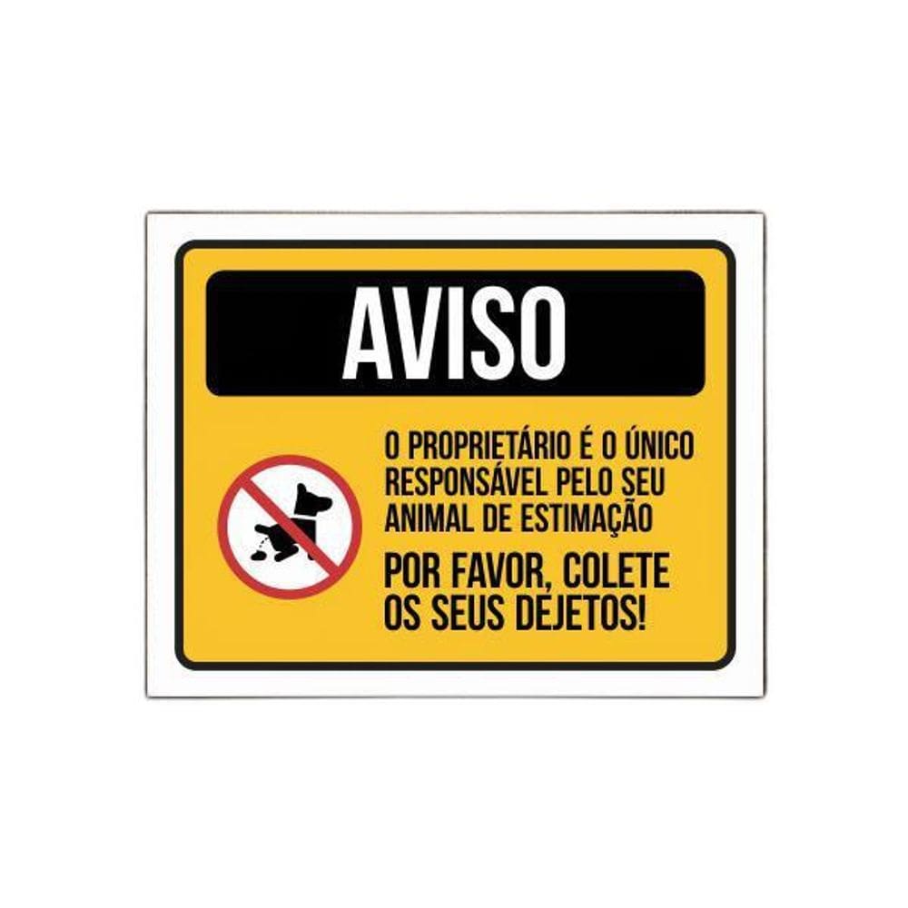 Placa Condomínio Atenção Colete Dejetos Animais De Estimação