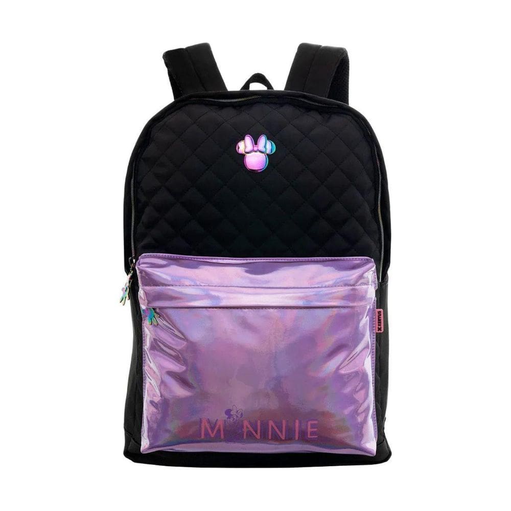 Mochila De Costa Minnie Holográfica Preta E Lilás Xeryus