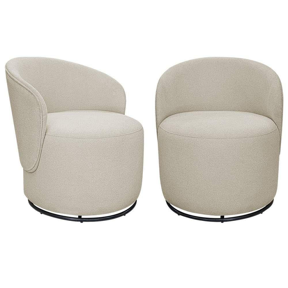 Kit 2 Poltronas Decorativas Giratórias Sala De Estar Recepção Valentina Bouclé Adj Decor Bege