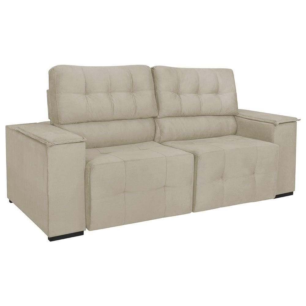 Sofá Cama Retrátil Sala Vicenza 210cm Bouclé Bege