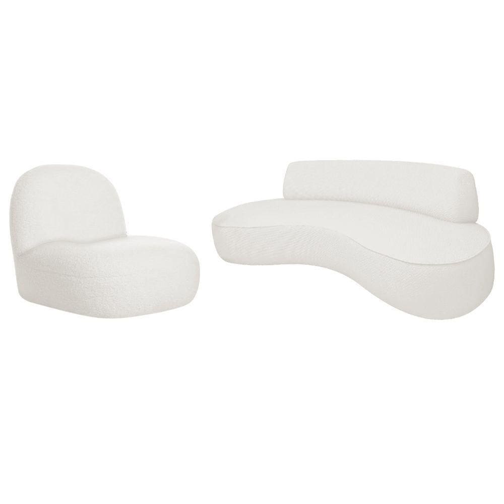 Sofá Curvo 200cm 3 Lugares E 1 Poltrona Amsterdã Bouclé Branco