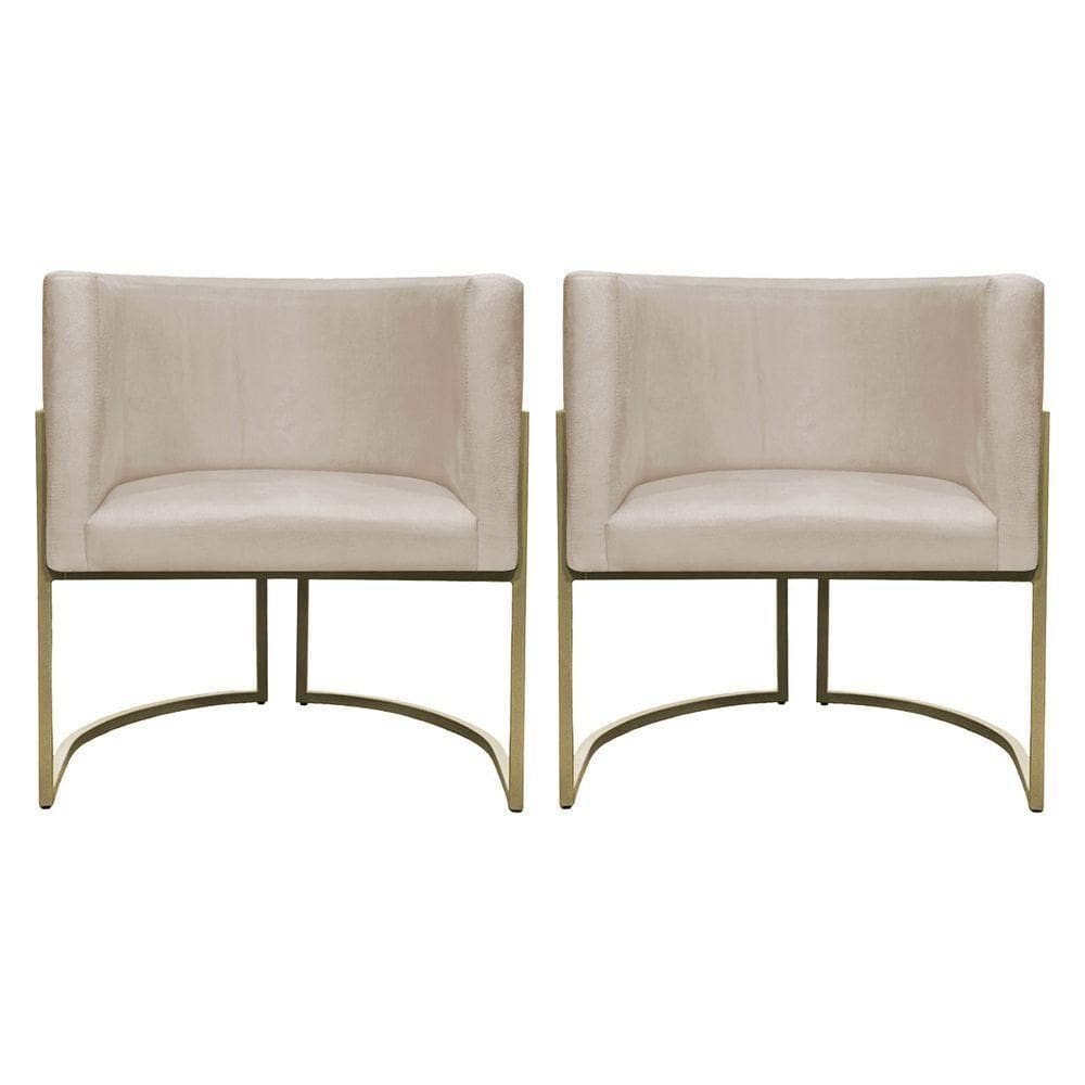 Kit 2 Poltronas Decorativa Recepção Luna Suede Cores Base De Ferro Champagne Bege Suede