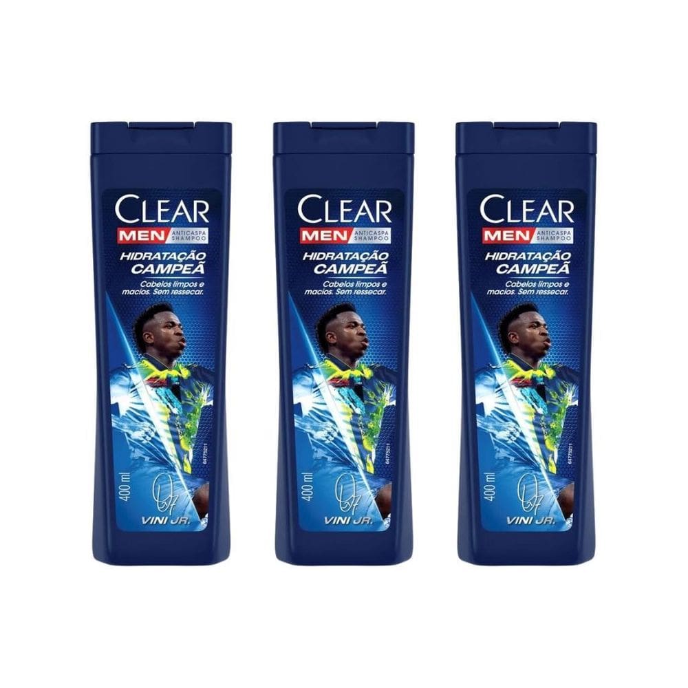 Shampoo Clear 400Ml Men Hidrat Campea Vini Jr - Kit Com 3Un