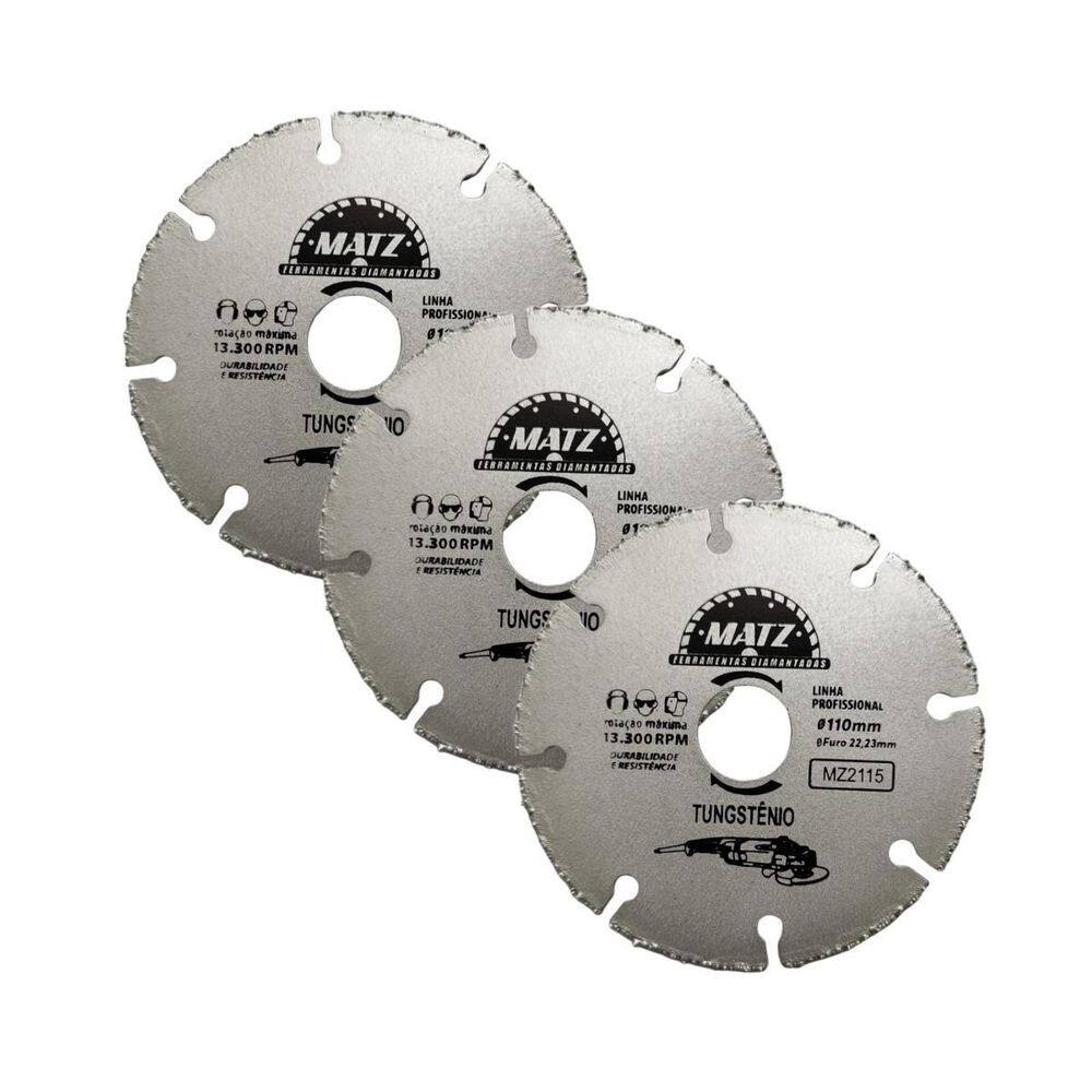 Kit 3 Disco Segmentado Tungstênio Esmerilhadeira 110X22,23Mm