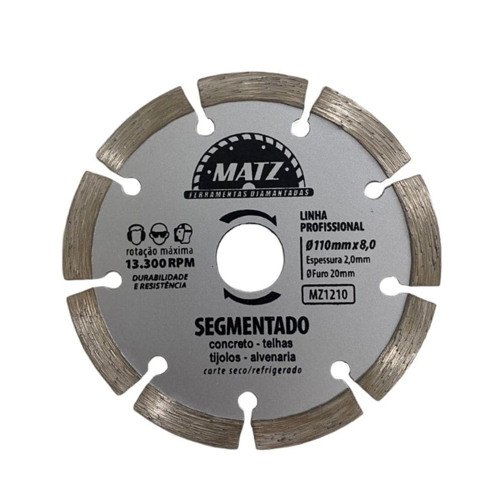 Disco Corte Diamantado Segmentado Liso 8Mm 110Mm X 20Mm Matz